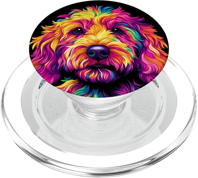 Colorful Goldendoodle Face Golden Doodle Dog Lover Black PopSockets PopGrip for MagSafe