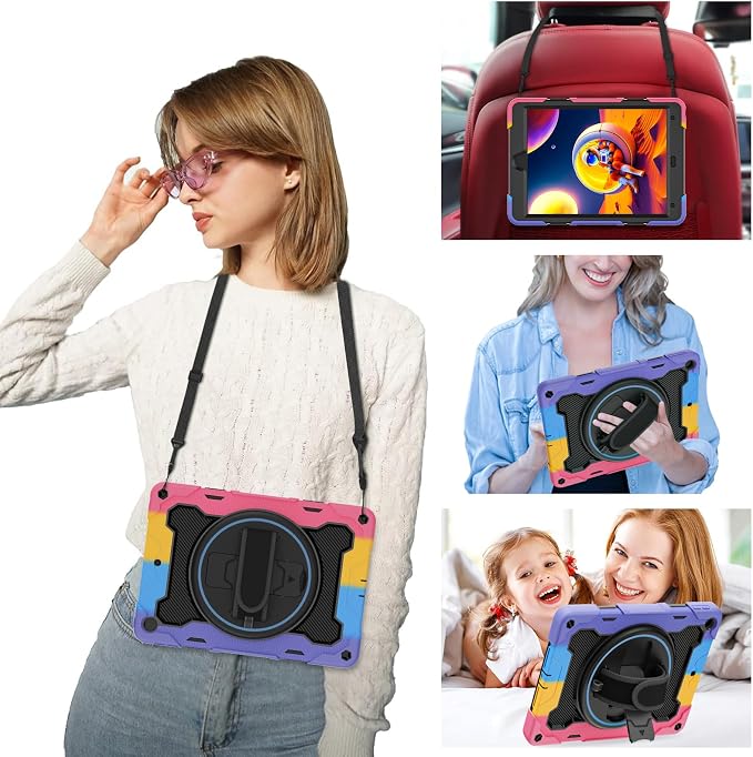 for iPad 9th 8th 7th Gen Case 10.2 inch with Screen Protector | 360° Rotating Kickstand Hand Strap Shoulder Strap Heavy Duty Military Grade - Kids Friendly
