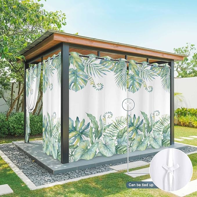 Leaves Outdoor Curtains for Patio Green Leaf Tropical Plants Farmhouse Pastoral