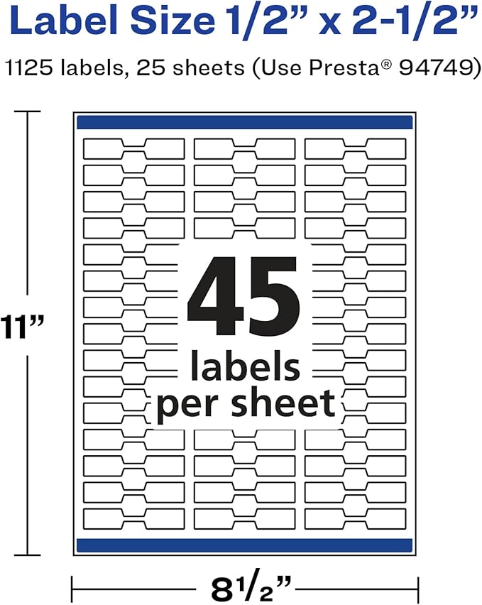 Avery Glossy White Barbell Labels, Sure Feed Technology, 0.5" x 2.5", 1,125 Glossy White Labels, Permanent Adhesive, Laser/Inkjet Printable