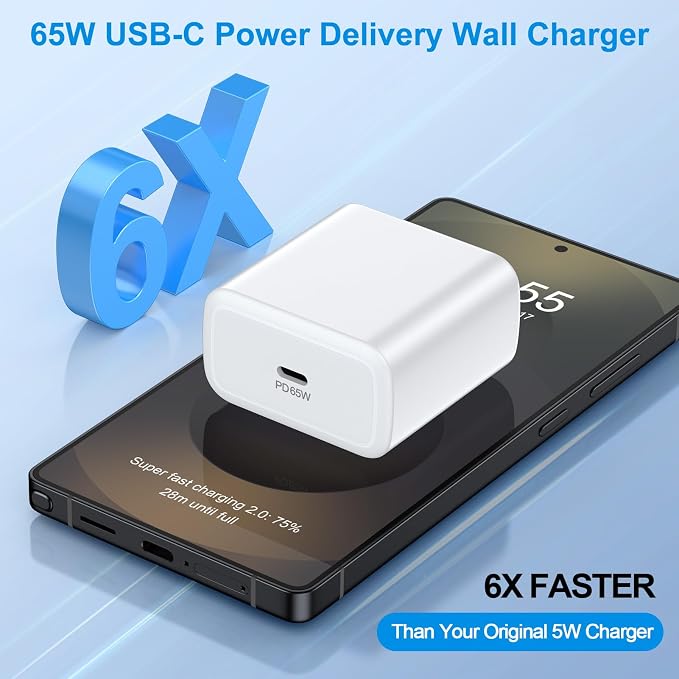 65W USB C Charger Block for iPhone 17 16 15 14 13 12 11 Pro Max Plus | PD 3.0 Super Fast Charging Wall Charger USBC Power Adapter Type C Brick Cube for Samsung Galaxy S26 Ultra S25 S24 S23