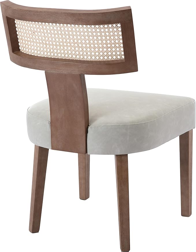 Upholstered Dining Chairs Set of 6 with Rattan Back, Modern Wooden Kitchen Chairs PU Leather Side Dining Room Chair Farmhouse Dinner Chair, Grey