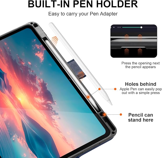 Leather Case for iPad 11th/10th Gen (11/10.9) Black | Genuine Leather Pencil Holder Adjustable Stand Magnetic Closure Auto Wake/Sleep