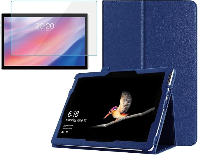 Case and Screen Protector for Onn 7 inch Core Tablet (2026 Model) PU Protective Folio Cover Case and Screen Protector for Onn 7 inch Core Tablet (Blue + Glass)