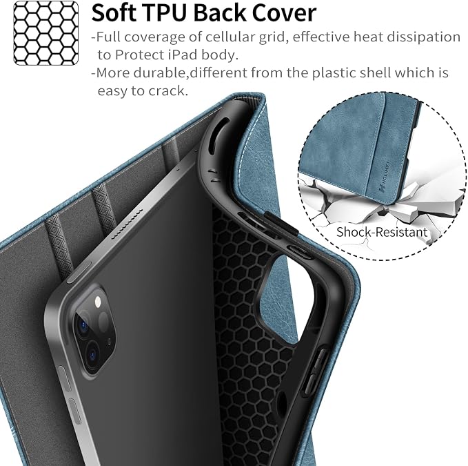 Case for iPad Pro 13 inch Case M5 2025/M4 2024 with Pencil Holder | Supports Pencil Pro/Pencil Auto Sleep/Wake Function Vegan Leather Smart Stand Cover (Black)