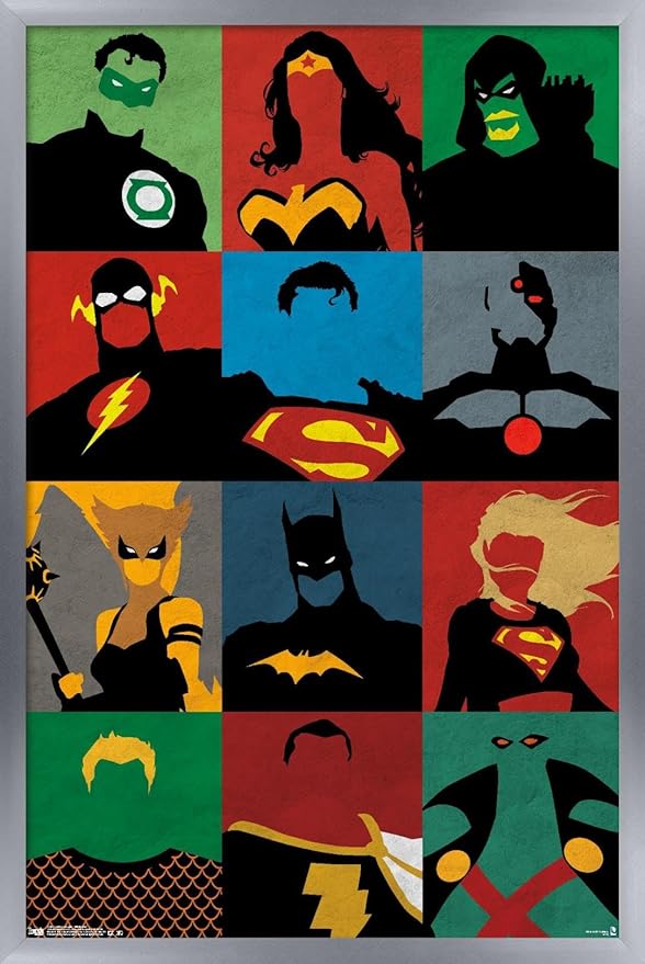 Trends International DC Comics - Justice League - Minimalist Wall Poster, 14.725" x 22.375", Silver Framed Version