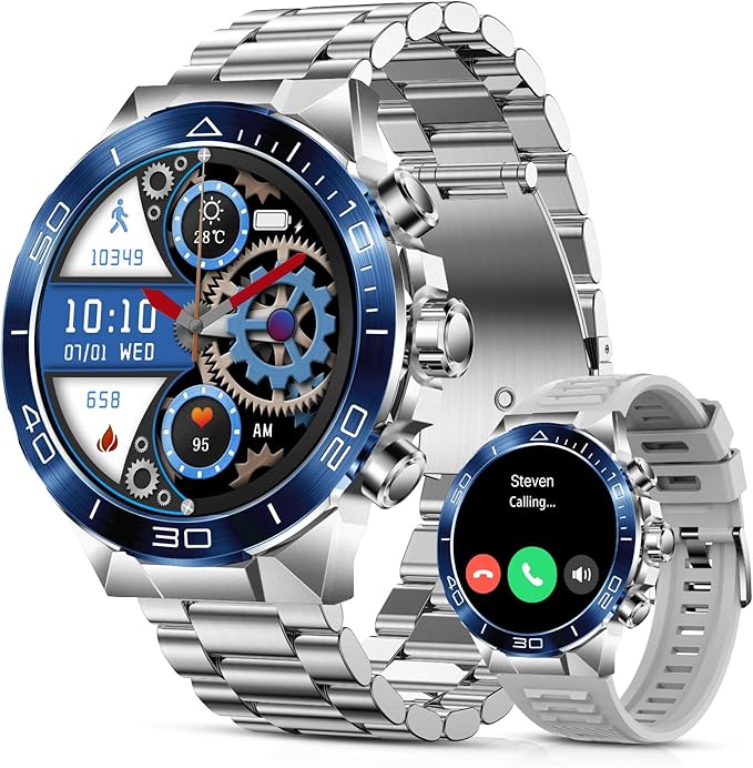 SOUYIE Smart Watch for Men,1.43''AMOLED Screen with 24 Hours Healthy Monitor, 100+ Sports Modes Fitness Tracker Watch, High-Capacity Battery Pedometer Calorie Smartwatch Compatible Android iOS