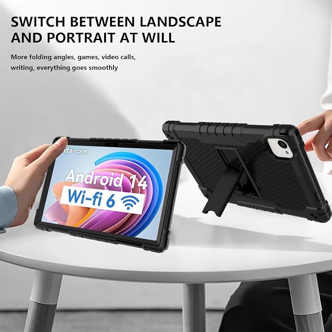 for HNVHNV/Aiprotablet/kelankeke K10 Tablet 10 inch Android Tablets Case Built in Kickstand Heavy Duty Hybrid Protective Case Hard Back Shell Case with Shoulder Strap (Black)