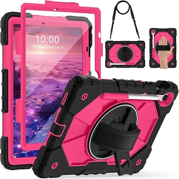 Case for Samsung Galaxy Tab S10 Lite/S10 FE/S9 FE /S9 Tablet Case 10.9/11 Inch with Rotate Stand &amp Hand Strap Screen Protector Pen Holder for Galaxy Tab S10 FE Cases Black