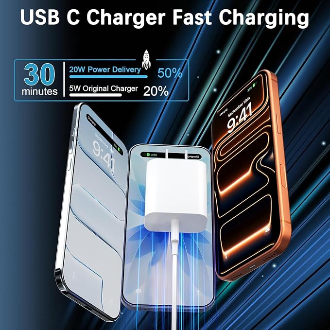 iPhone 17 Charger Fast Charging [Apple MFi Certified] 2Pack Long 10FT USB C to C Woven Cable Cord Quick iPhone Charger Block for Apple i-Phone 17 Pro Max/17e/Air/16 Pro/15/iPad