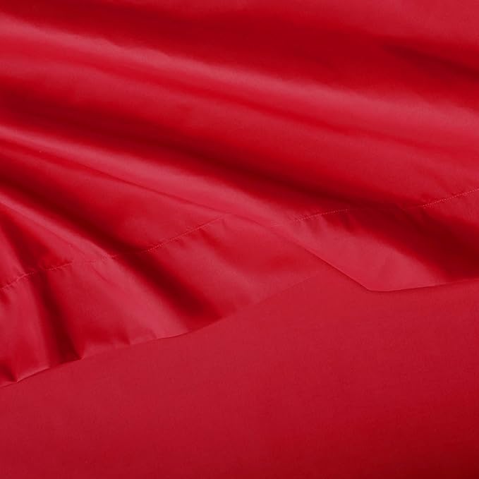Amazon Basics Kid's Soft Easy-Wash Lightweight Microfiber 3-Piece Sheet Set, Twin, Red, Solid (Pack of 4)