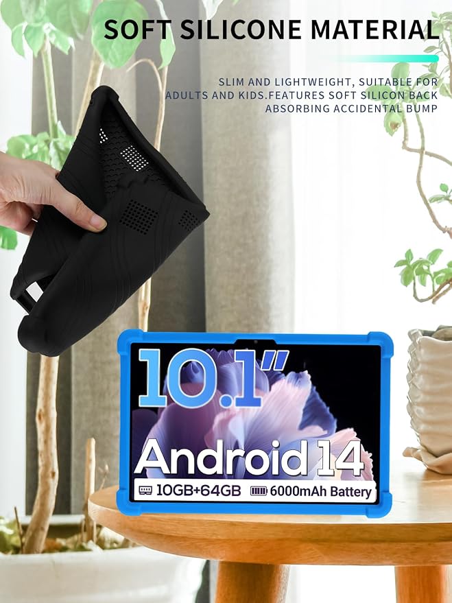 Case for DigiLand-S10 10.1 Android 14 Tablets，WUNIAK Shock Proof Lightweight Stand Rubber Shell Protective CoverKids Friendly Soft Silicone Adjustable Stand CoverBlack