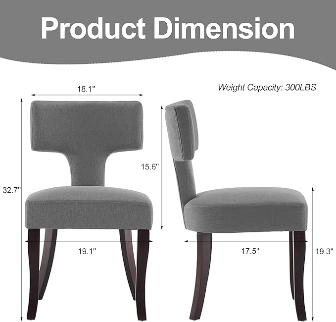 Mid Century Modern Dining Chairs Set of 4, Upholstered Side Dining Chairs with Curved Back Linen Fabric Armless Wood Chairs Kitchen & Dining Room Farmhouse Chairs (Gray)