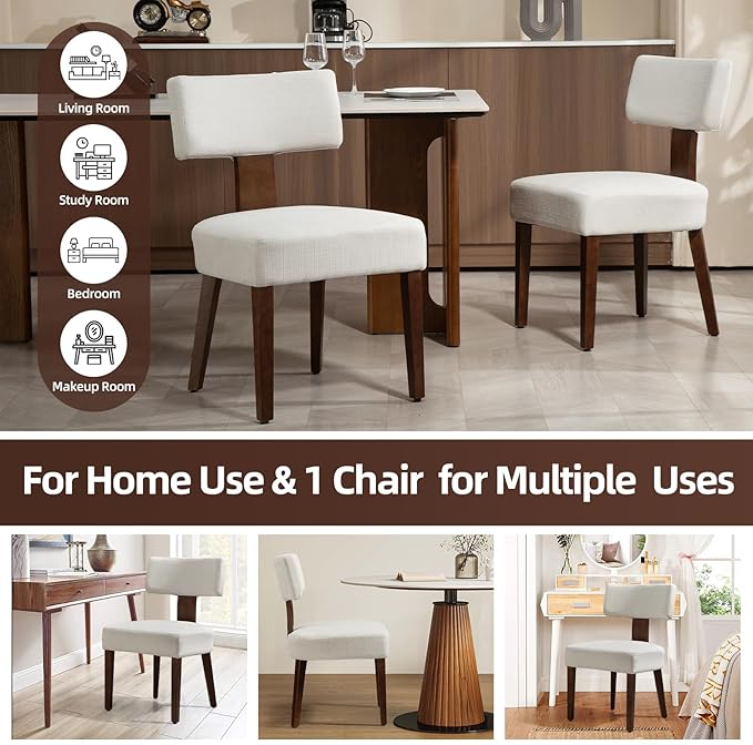 Dining Chairs Set of 2, Fabric Upholstered Wood Kitchen Chairs, Linen Curved Backrest Accent Chairs,Farmhouse Modern Dining Chairs with Foot Pad for Kitchen/Living Room/Restaurant/Cafe-Beige