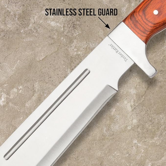 Timber Rattler Jungle Beast Machete | 18 3/4" Stainless Steel Blade | Secure Wooden Handle | Stainless Steel Guard | Durable Nylon Sheath Included | 25" Overall Length