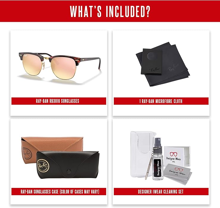 Ray-Ban RB3016 CLUBMASTER Sunglasses For Men For Women +BUNDLE with ACCESSORY EYEWEAR KIT