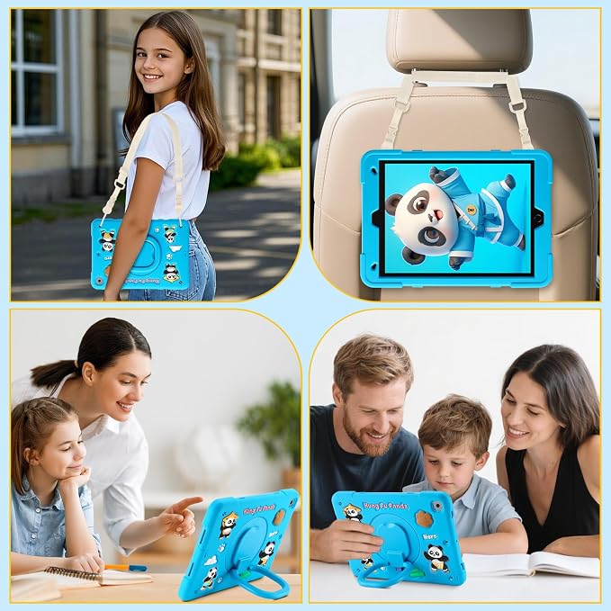 Case for iPad A16 11th Generation 11 Inch 2025 iPad 10th Generation 10.9 Inch 2022 Silicone 3D Panda Design Kids Case Heavy Duty Protection with Kickstand/Pencil Holder/Strap