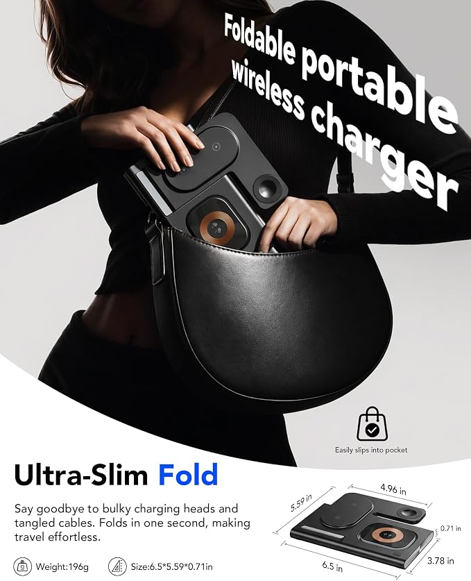 3 in 1 Foldable Wireless Fast Charging Station for Apple Multiple Devices | iPhone Charging Station for iPhone 17 Travel iWatch Charger Stand Light Nightstand Charging Dock for Apple Watch/Airpods