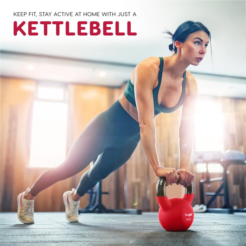 Yes4All Kettlebell, 10 LB Neoprene Coated Cast Iron Kettlebells, Wide Grip Handle & Flat Bottom for Swings, Squats, Deadlifts, Push Ups & Full Body Training at Home Gym