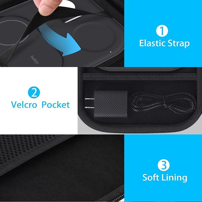 co2CREA Case for Belkin MagSafe 3-in-1 Magnetic Foldable Charger 15W Hard Travel Case Compatible with Belkin Wireless Charging Station and Accessories (Black Case)