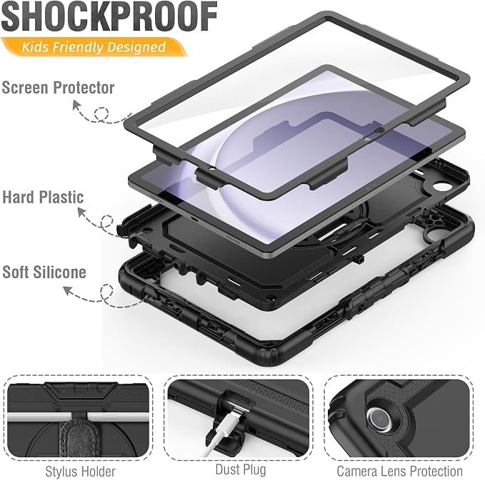 HXCASEAC Case for Samsung Galaxy Tab S6 Lite 10.4 inch Protective with Screen Protector/Hand Strap/S Pen Holder Shockproof S6 Lite Tablet Case 2024/2022/2020 SM-P610 SM-P613 SM-P620 - Black