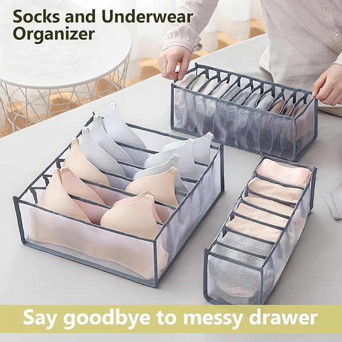 TIGARI Sock Wardrobe Clothes Organizer, Sock Organizer Drawer Divider, Foldable Drawer Compartment Storage for Socks (Gray)
