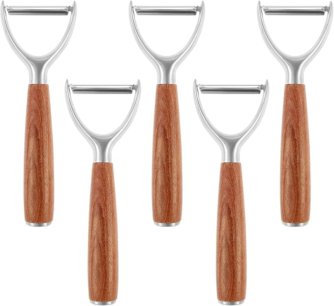 5Pc Kitchen Ultra Vegetable Peeler,Easy To Use Y-Peeler With All Wood Handle,Rotatable Blade,10 Year Rust Free Stainless Steel,Anti Slip Ergonomic Design,Suitable For Carrots, Fruits,Vegetables