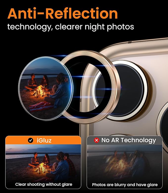iGluz 2 Pack Anti-Reflection Camera Lens Protector for iPhone 17/16/16 Plus [98% Transmittance][1-Step Installation][Strong Adsorption] 9H Shatterproof Tempered Glass-Black