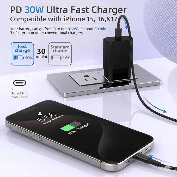 TT&ampC 2-Pack 30W USB C Charger Block Wall Power Adapter for iPhone 171615 | PD 3.0 fast charging Block Compatible with iPhone 17/16/15/14/13 Pro Max series iPad Pro &amp Galaxy S26/S25/S24 (