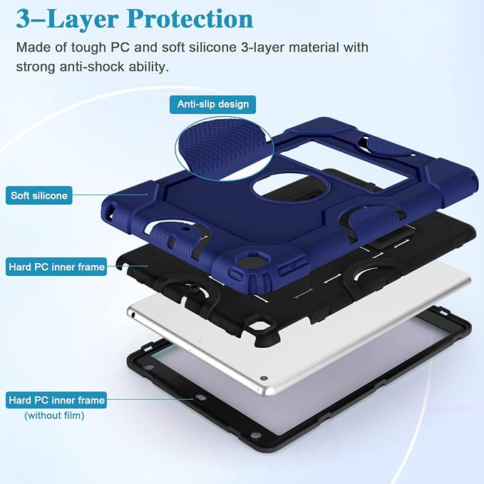 ZoneFoker for iPad 9th Generation Case iPad 8th 7th Generation Case iPad 10.2 Inch 2021/2020/2019 Case Heavy Duty Rugged Shockproof Protective Cover with Kickstand Black