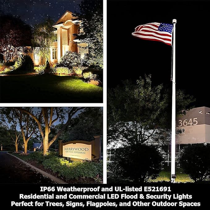 Outdoor LED Landscape Lights - 16W UL Listed, 1500 Lumen Waterproof Walkway Security Lights, 3000K Warm White, 1/2" Knuckle Mount, 120V and 5 Year Warranty