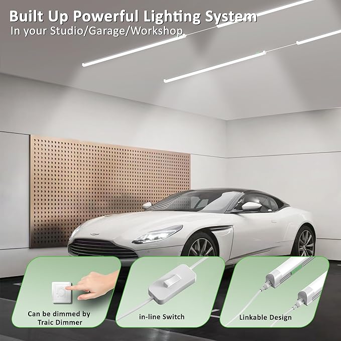 6 Pack Dimmable 4FT Led Shop Lights,30W T8 Integrated LED Tube Light,3000-6500K Tunable,3900LM W Frosted Cover,High Output,Linkable,Plug and Play Lights for Workshop,Garage,Basement,Barn