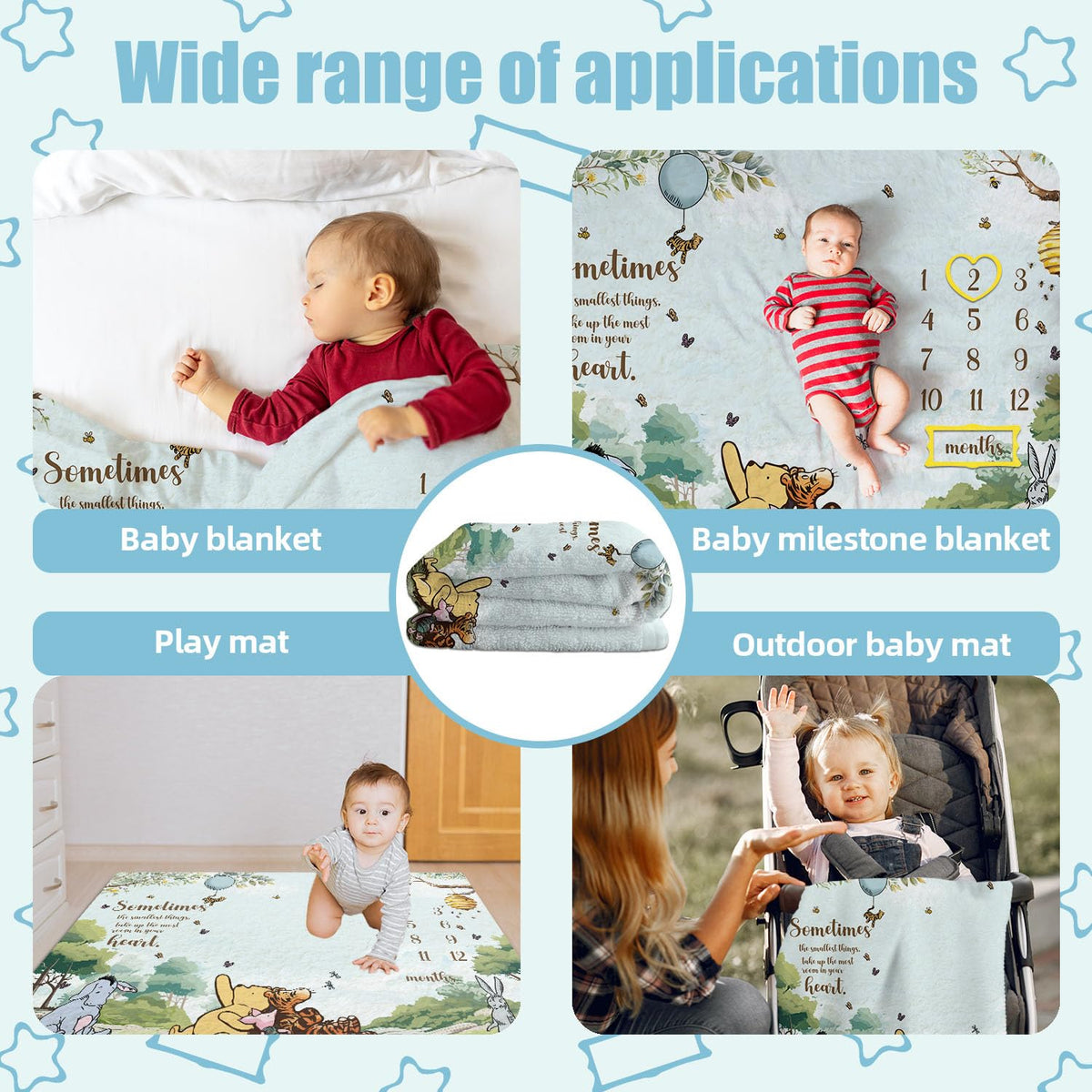 Guawubiang Winnie Milestone Blanket for Baby Boy, The Pooh Babies Monthly Milestone Blanket Gift, Baby Growth Photo Blankets with Photo Tools, Perfect for Baby Shower Birthday Party