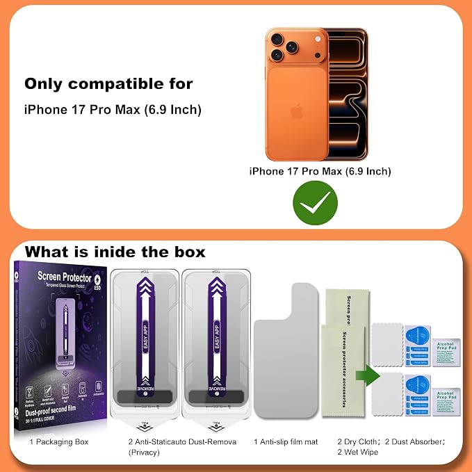 360° 4 Way Privacy Screen Protector for iPhone 16 Pro Max [2 Pack] Anti-Spy Tempered Glass 9H Hardness Shatterproof 3D Curved Edges Case-Friendly Bubble-Free Easy Installation