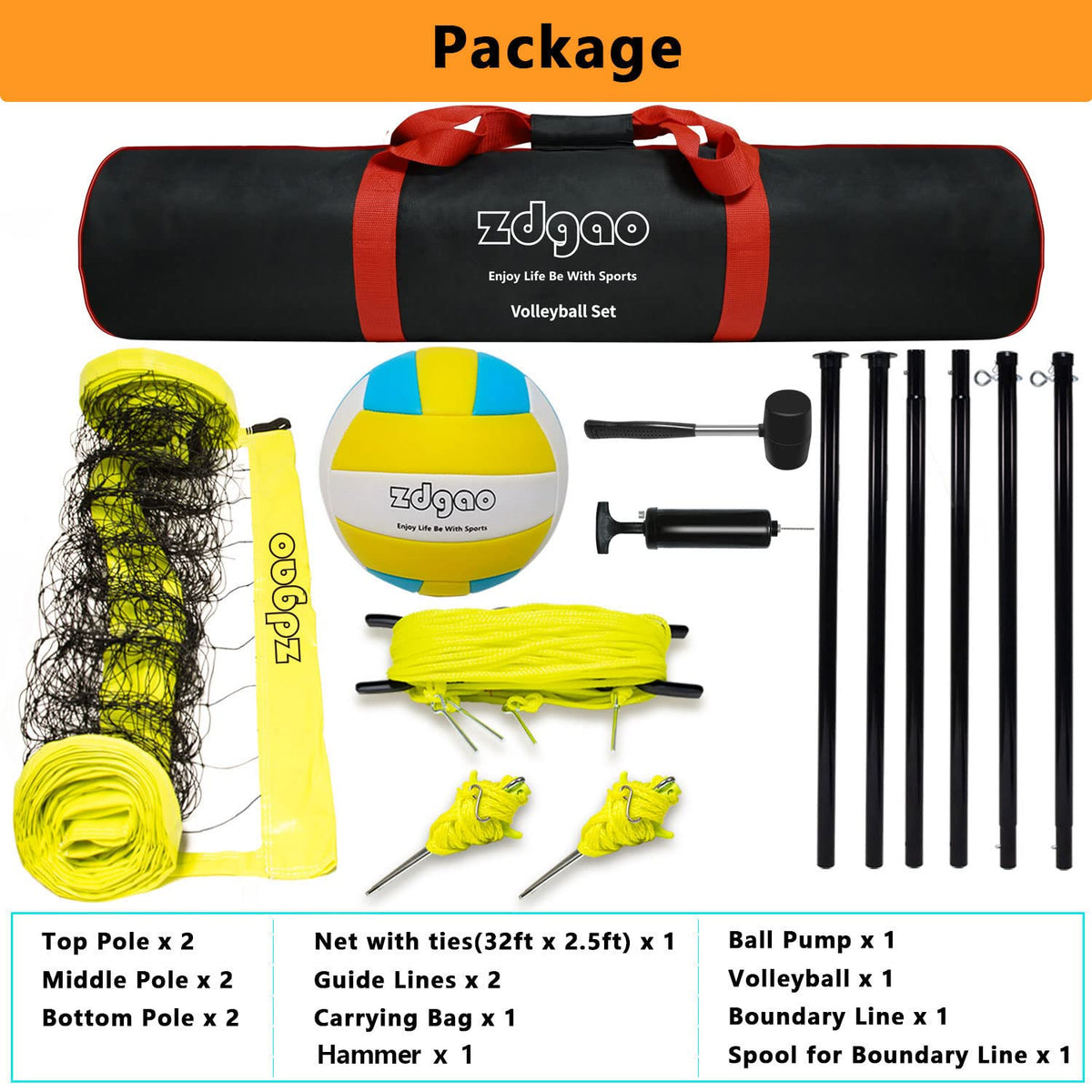 Zdgao 32FT Outdoor Portable Adjustable Height Volleyball Net System