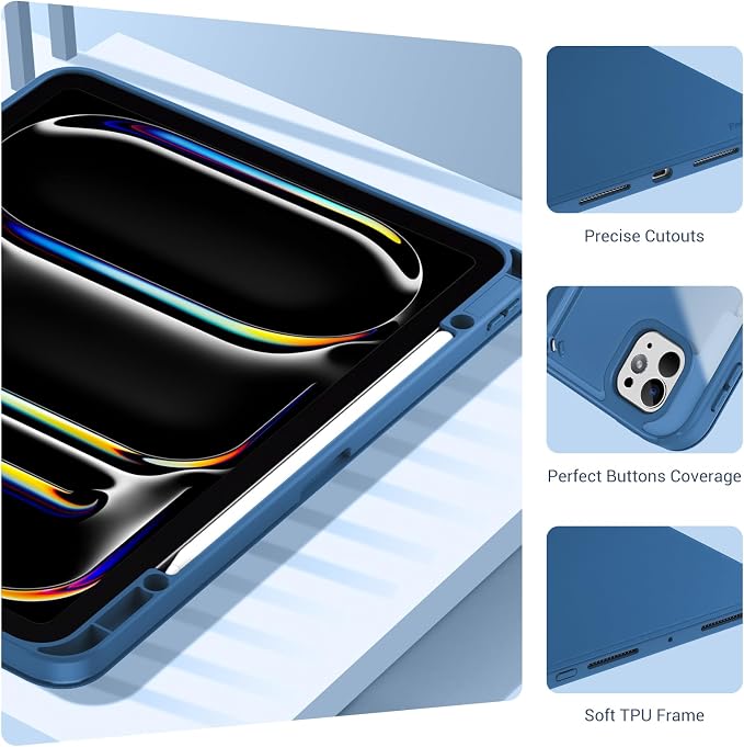 ProCase Clear Back Folio Book Case for iPad Pro 13 M5 / M4 Black | Hard Shell Protective Book Cover Built-In Pencil Holder Layout Convertible Tri-Angle Folio Stand