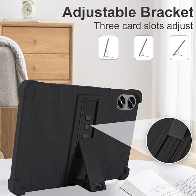 ATOOZ for SHARECLOUD P10_T Tablet Case 10.1 inch 2025Black | Soft Silicone Kids Case for Frameflow P10_A Tablet with PC Stand