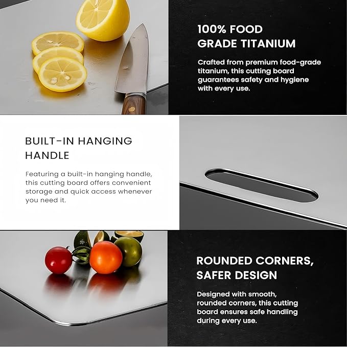 Titanium Cutting Board, Double Sided - Non Slip, Dishwasher Safe Chopping Board for Kitchen, Non Toxic, Easy to Clean, 2026 Upgrade (100% Pure Food Grade Titanium) (12"L x 9"W)