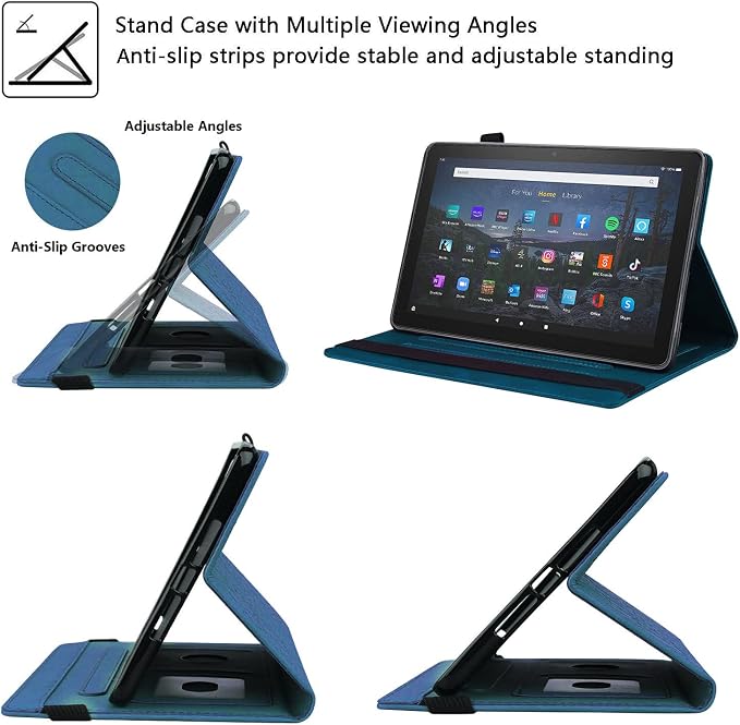 for Kindle Fire HD 8 Tablet (only Fits 10th Generation) &amp Fire HD 8 Plus 8 Case 2020 with Stand/Pencil Holder/Card Pocket/Elastic Band Embossed PU Leather Floral Cover Brown Peacock Flower