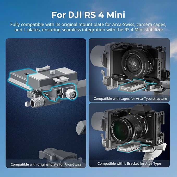 SMALLRIG 4.6'' Quick Release Plate Adapter for Arca-Swiss for DJI RS 4 Mini Gimbal, Anti-Drop Design and Quick Assembly - 5336