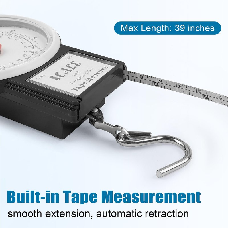 Mechanical Hanging Scale Multi-Purpose Portable Spring Dial Weight Scale with Tape Measure for Fishing Kitchen Farms