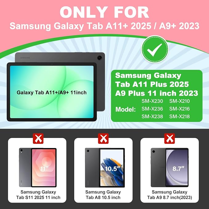Case for Samsung Galaxy Tab A11 Plus 2025 / A9 Plus 2023 11 Inch Tablet CaseGalaxy Tab A11+/A9+ Case with Screen Protector360°Rotating Stand &amp Shoulder Strap Pencil Holder (Black)