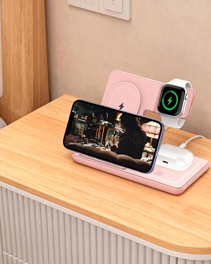 3 in 1 Wireless Charger Foldable Fast Charging Station for Phones Watches &amp Earbuds Portable Travel Stand