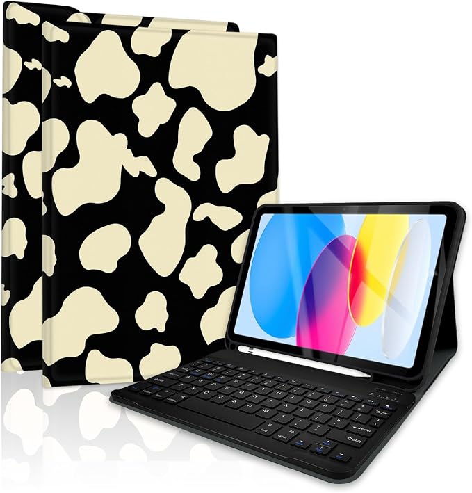 for Bluetooth Keyboard for iPad 10th Gen 10.9 inch (2022) case (A16) 11th / 10th Gen Case 11'' (2025) with 7-Color Backlights Pencil Holder Detachable Rechargeable - Black Cow