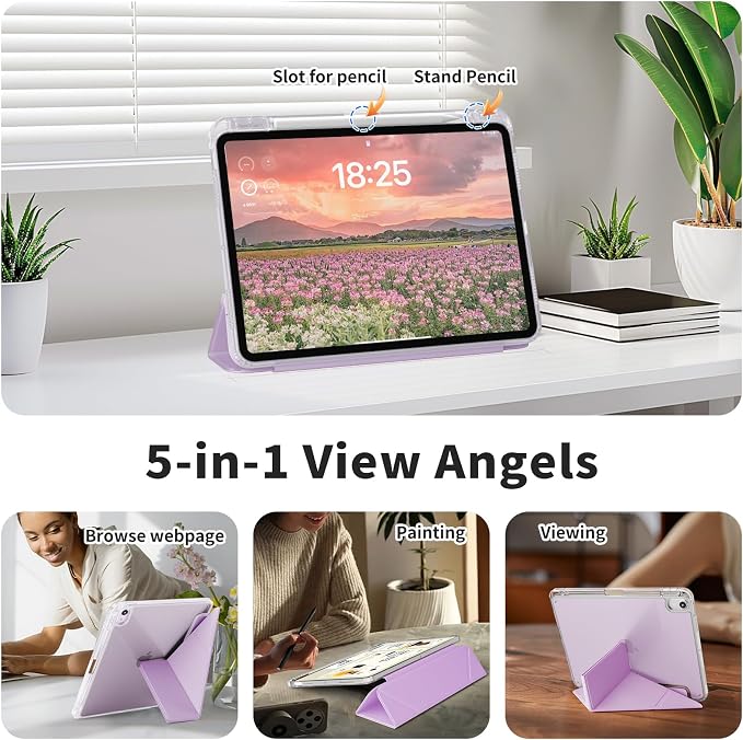 Clear Case for New iPad Pro 11 Inch Case M5/M4 2025/2024 (6th/5th Generation) Slim Shockproof TPU Cover with Pencil Holder Multi-Angle Stand &amp Auto Wake/Sleep (Black)