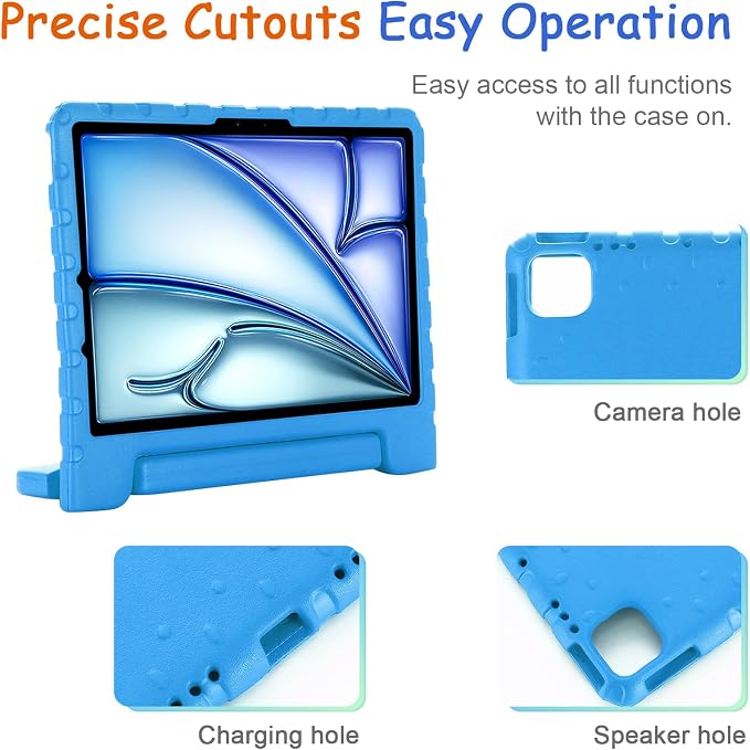 Kids Case for iPad Pro 11 M5/M4 &amp iPad Air 11 (2026/2025/2024) Shockproof Case with Pencil Holder Techcircle Light EVA Foam Handle Stand Bumper Protective Child Friendly Drop Proof Cover Black