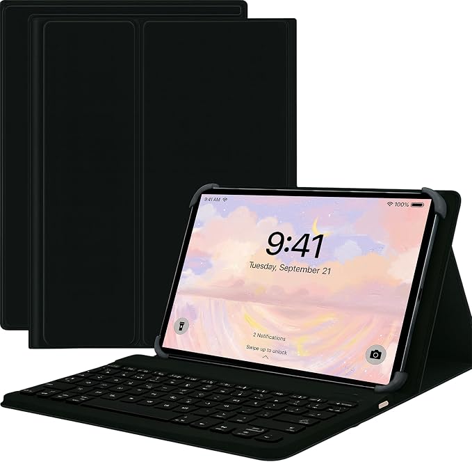 for Hasskya K80 / ACER ICONIA M10-11-K21V Tablet Case with Detachable Magnetic Keyboard Fits 9-11 Inch Tablets TPU Protection Premium PU Leather Type-C Charging (Black)