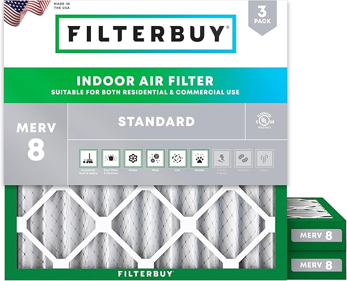 Filterbuy 24x24x2 Air Filter MERV 8 Essential Dust & Allergy Defense,