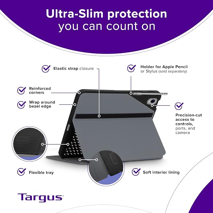 Targus VersaVu iPad 10th Generation Case 2022 iPad 10.9 Inch Case 10 Case 360 Degree Rotating Military Grade Drop Protection Cover for 10.9â€ 10th Gen 2022 Magnetic Close Black (THZ935GL)