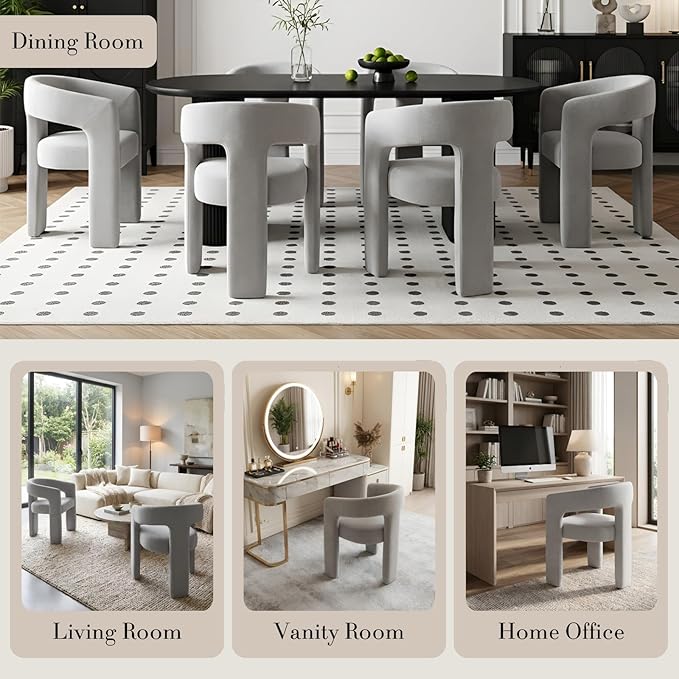Modern Chenille Dining Chairs Set of 4, Upholstered Barrel Chairs with Arms Comfy Accent Side Chairs for Living Room/Dining Room/Reception, Grey